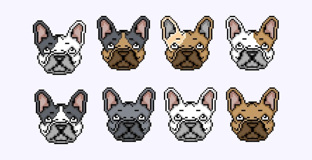 set of dog heads pixel art vector of several models of dog heads