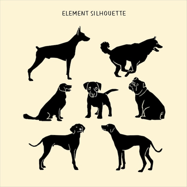 set of dog silhouette element vector