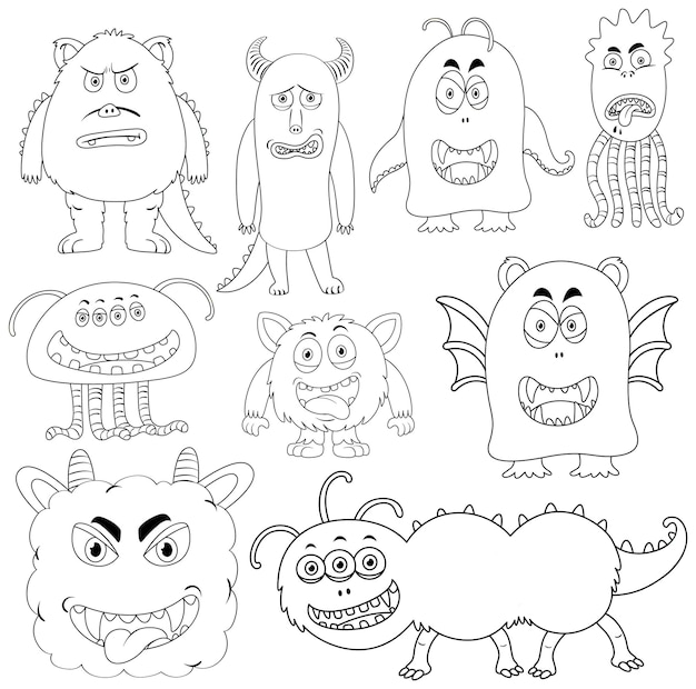 A set of doodle about monster on white background