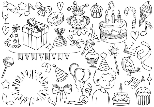 set of doodle birthday party.