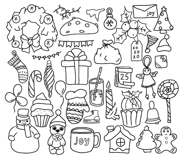 A set of doodle Christmas elements. design of postcards, invitations,web pages