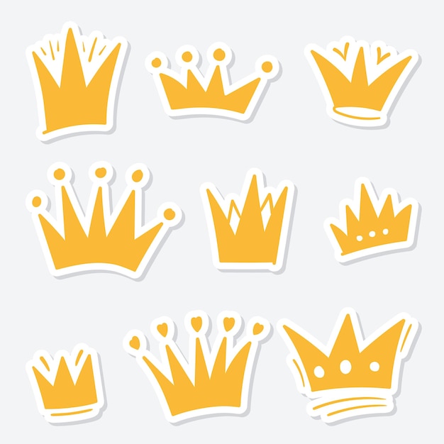 Set of doodle Crown sketch hand drawn style