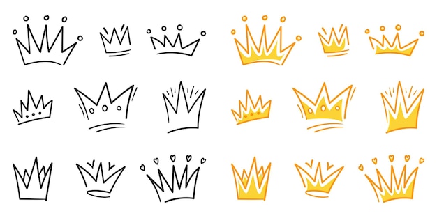 Set of doodle Crown sketch hand drawn style