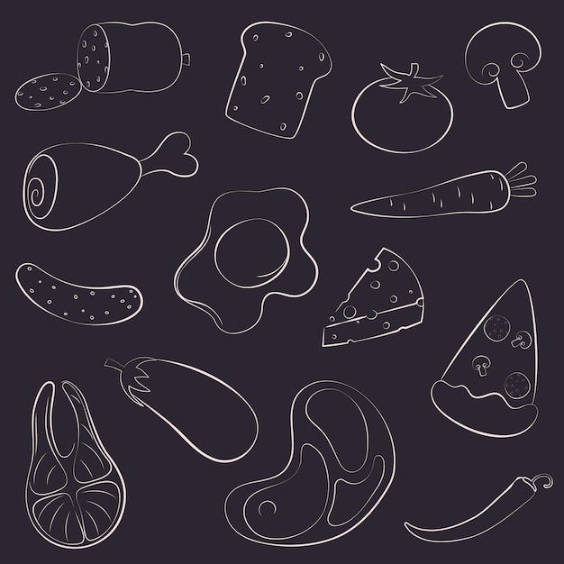 Set of doodle food