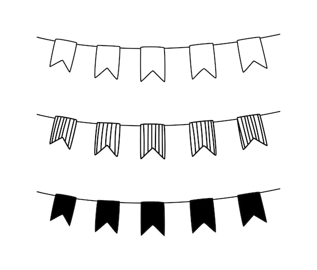 Set of doodle garland with flags.