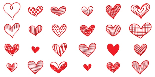 Set of doodle hearts isolated on white background hand drawn of icon love vector illustration