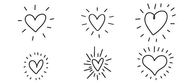 Set of doodle hearts isolated on white background hand drawn of icon love vector illustration