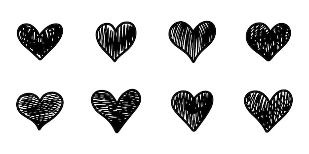 Set of doodle hearts isolated on white background hand drawn of icon love vector illustration