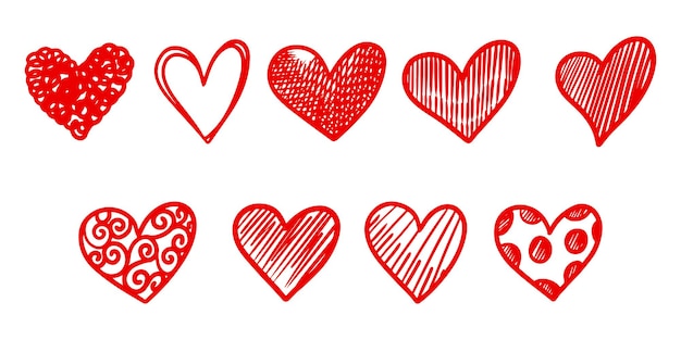 Set of doodle hearts isolated on white background. hand drawn of icon love.vector illustration.