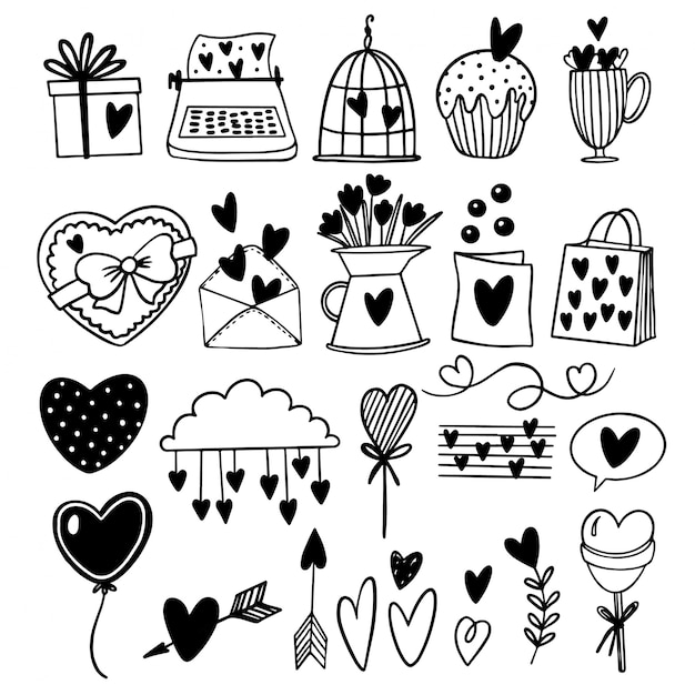 Set of doodle illustrations for Valentine's day