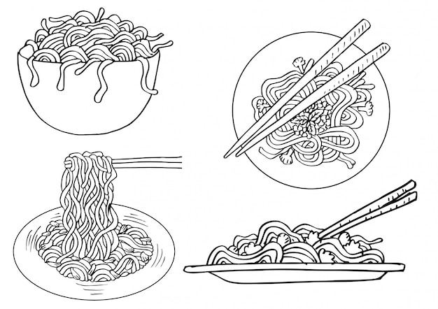 Vector set of doodle noodle