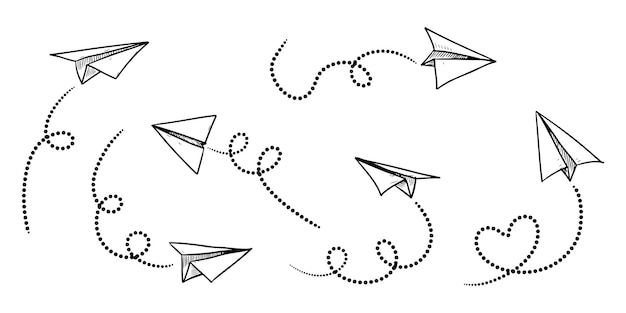 Set of doodle paper plane icon Hand drawn Paper airplane vector illustration