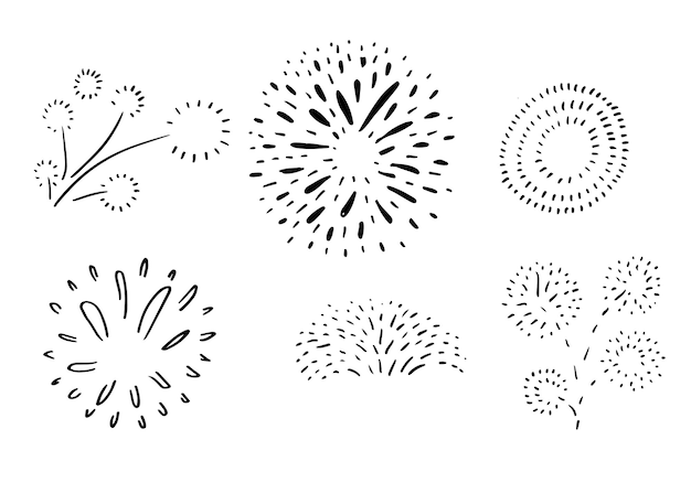 Set of doodle starburst isolated on white background hand drawn from sunburst design elements vector illustration