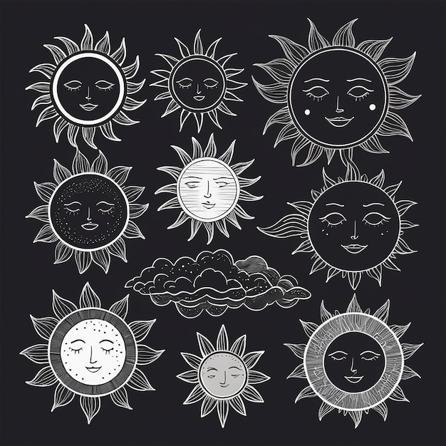 Vector set of doodle sun design elements vector illustration