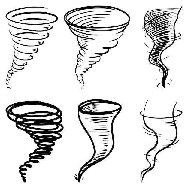 Set of doodle Tornado isolated on white background. Hurricane. Hand drawn design elements set. vector illustration.