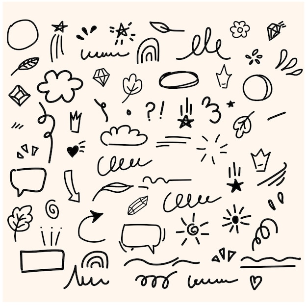 Set of doodle vector elements with illustration style doodle and line art