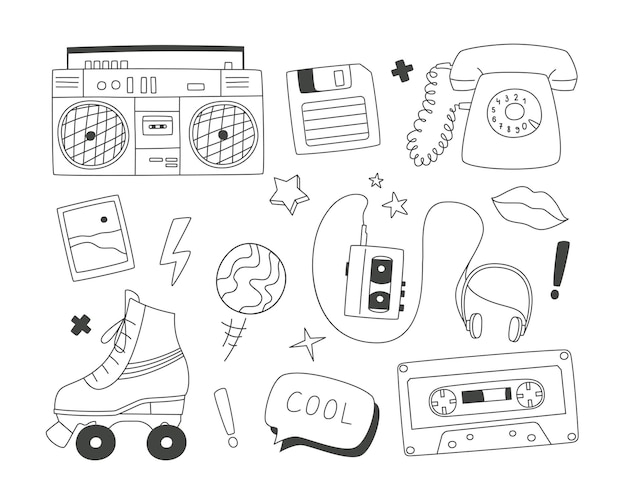 Set of doodles elements of the 90s