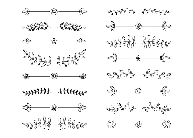 Vector set of doodles with laurel and floral text dividers branches ornamental divider borders lines