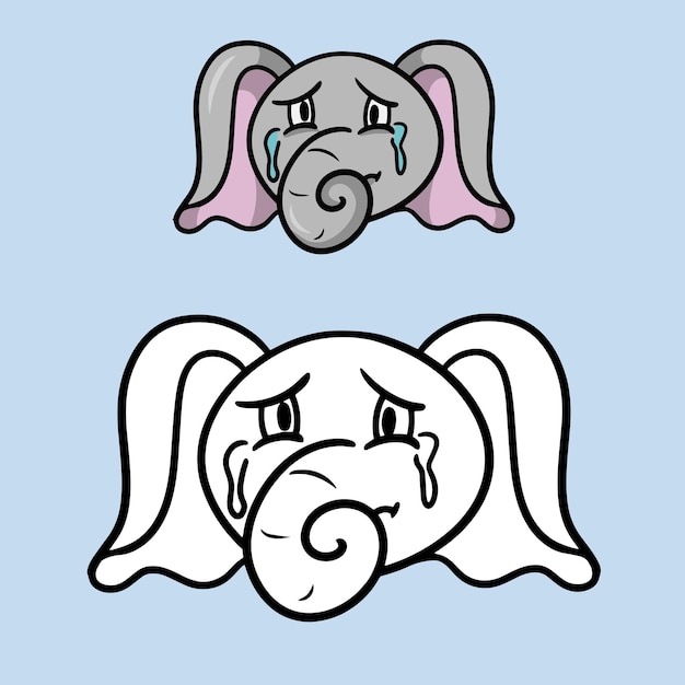 A set of drawings Sad cute little elephant tears cartoon elephant emotions character crying vector