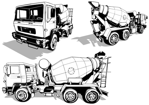 Set of Drawings with Concrete Mixer Truck