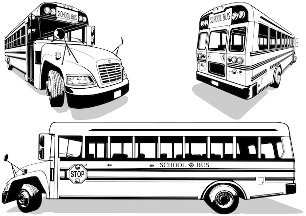 Set of Drawings with a School Bus