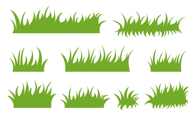 Set of drawn green grass on white background natural material for collecting screensavers flat