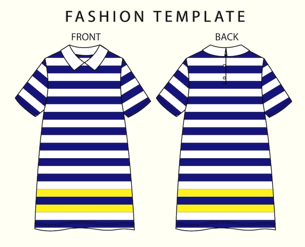 set dress with stripe front and back view dress fashion flat sketch template