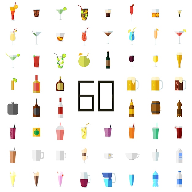 Set of drinks 60 flat icons on white