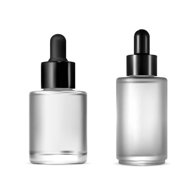 Set of dropper bottles for cosmetic serum black and white mockup Transparent glass container