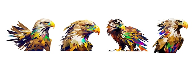 Set eagle low poly vector print design t shirt product vector