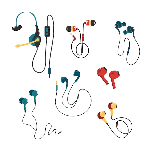 Set of Earbuds for Smartphone and Electronic Devices Headphones Wired and Wireless Earphones Audio Equipment