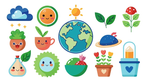 Set of Earth day sticker and icons isolated flat vector pro collection illustration on white backgr