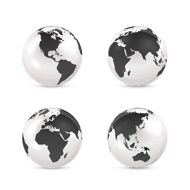 Set of Earth globes isolated on white background illustration