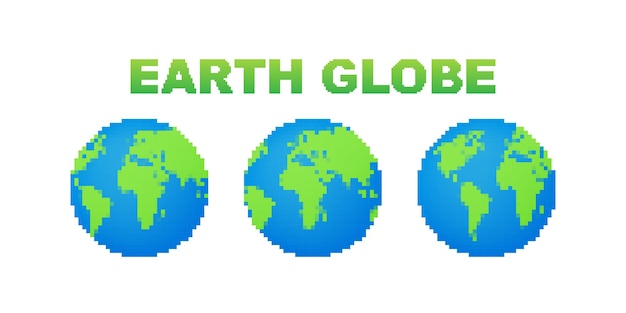 Set earth globes isolated on white background pixel style planet earth icon