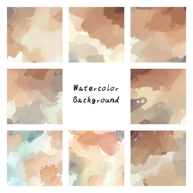 Set of earth tone watercolor backgrounds Abstract hand drawn watercolor background