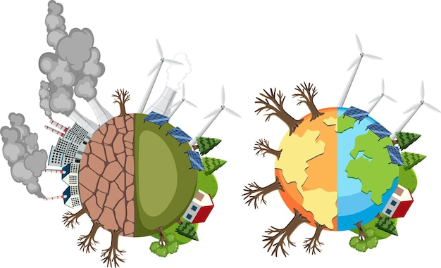 Set of earth with global warming crisis