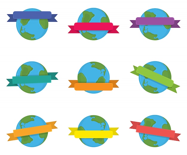 Vector set of earth with ribbon label