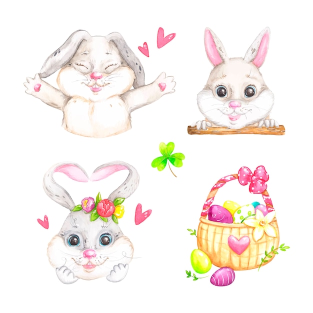 Set of Easter bunnies, stickers