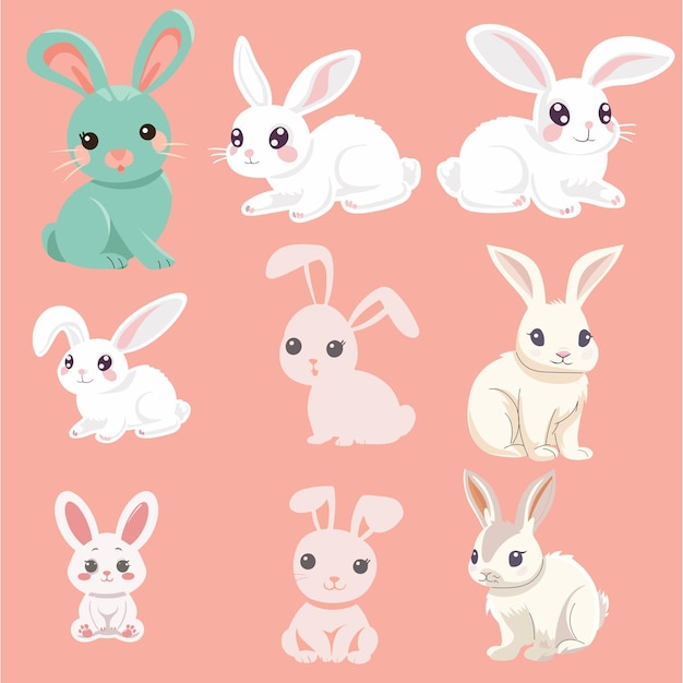 Set of Easter Bunny Collection vector illustration