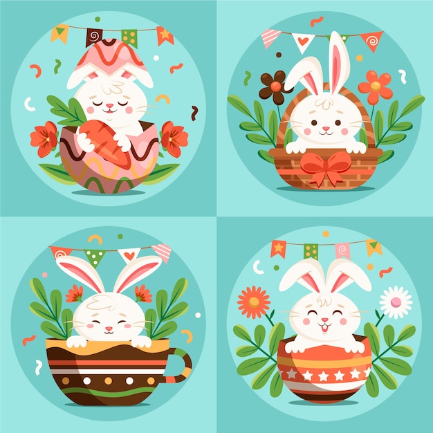 Set of easter compositions in flat style