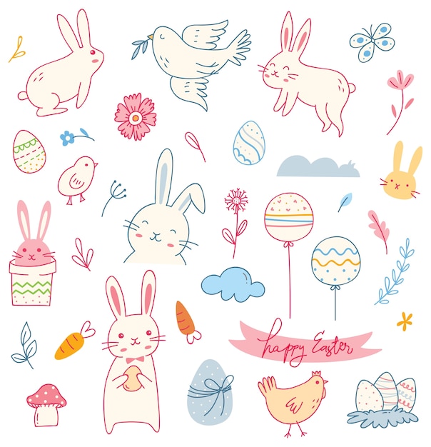 Set of Easter doodle isolated on white background