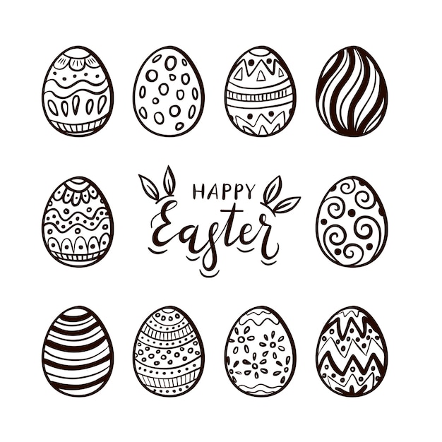 Set of Easter eggs and lettering