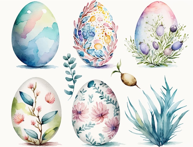 A set of easter eggs with different colors and patterns.