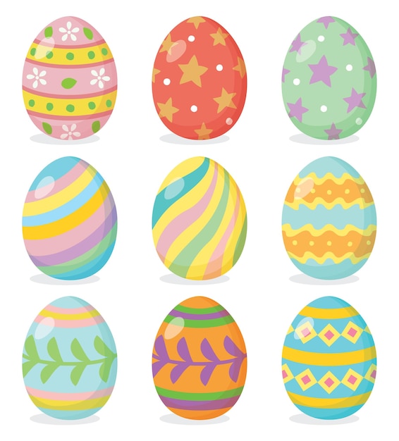 Set of Easter eggs with different patterns. Vector illustration in flat style.