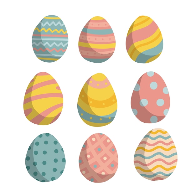 Set of easter eggs with different texture isolated on a white background spring holiday celebration