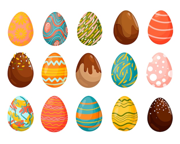 A set of Easter eggs with different textures.