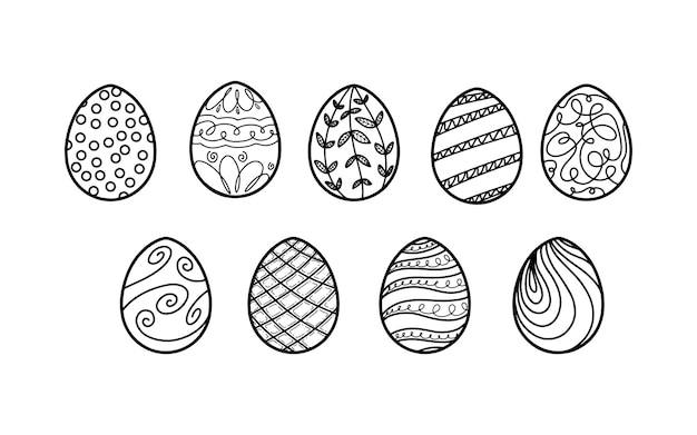 Set of Easter eggs with a pattern Easter holiday protein yolk linear cartoon coloring book