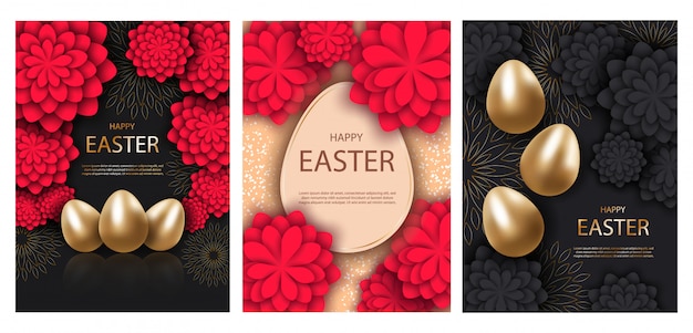 set Easter illustrations of golden eggs