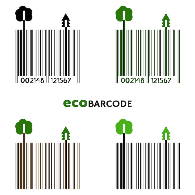 Set of eco barcodes with trees in vector illustration