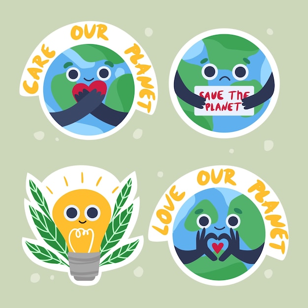 set of eco friendly stickers with planets world earth daysave the earth